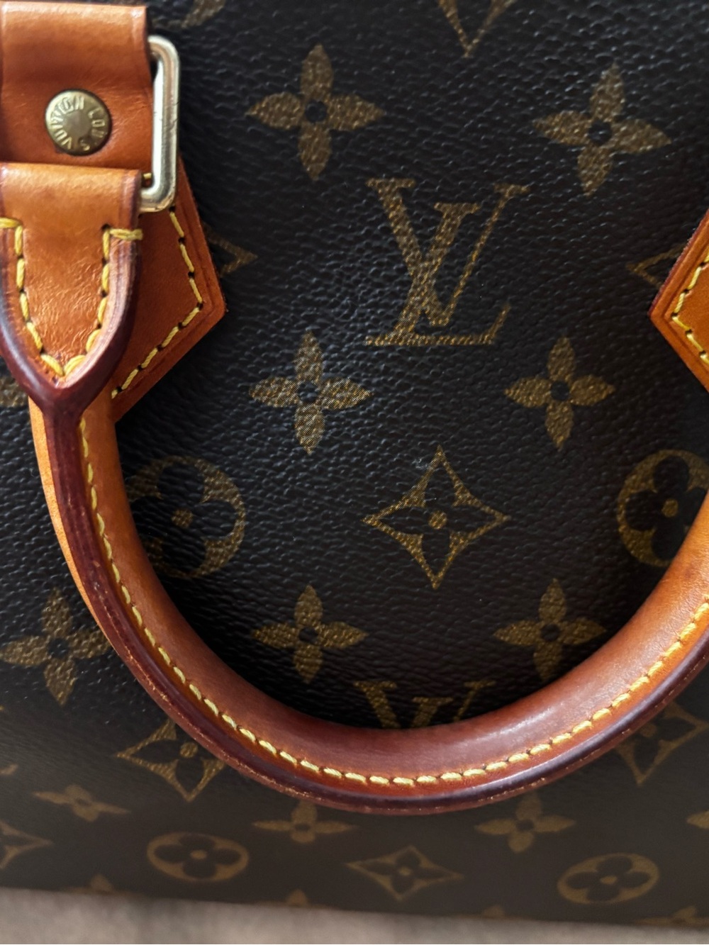 Louis Vuitton Monogram Canvas Satchel with Tan Leather Handles - Picture 5 of 16
